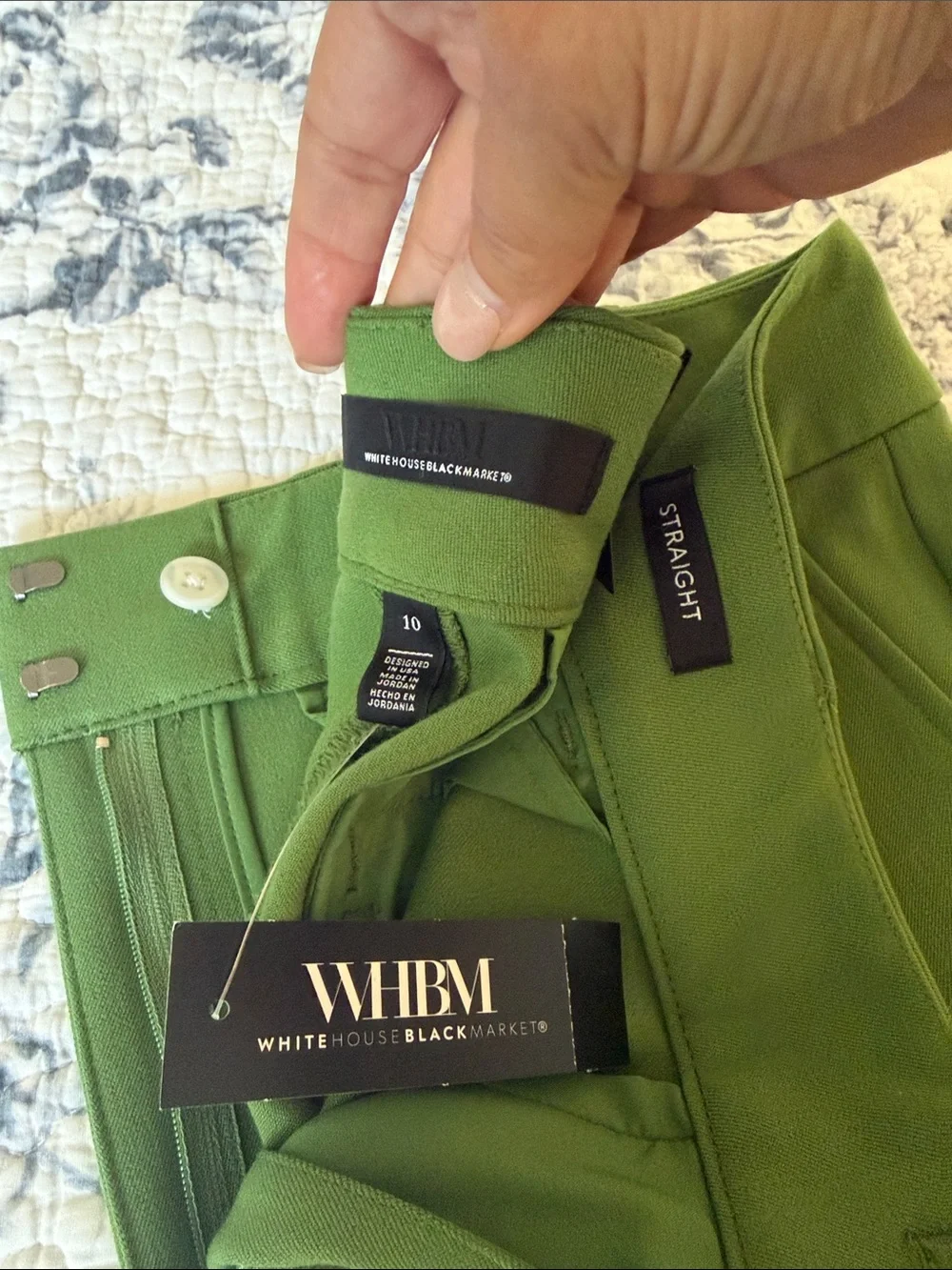 White House Black Market Green Straight-Leg Dress Trousers - Picture 2 of 8